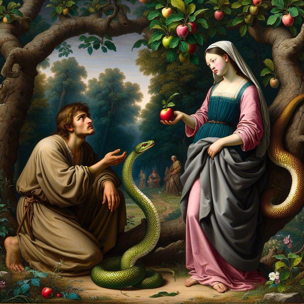 Eve and the serpent in the Garden of Eden